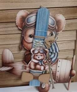 Πασχαλινή λαμπάδα αρκουδάκι σε γαλάζιο κερί με ασορτί πλάτη καδράκι